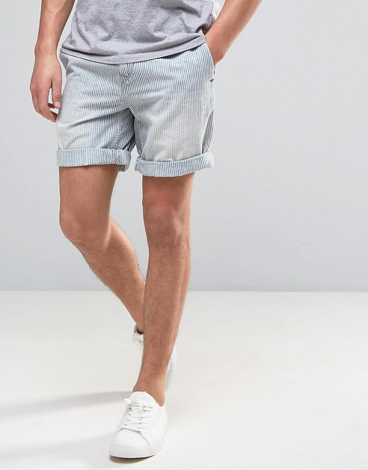 Replay Short Pinstipe Roll Hem - Blue