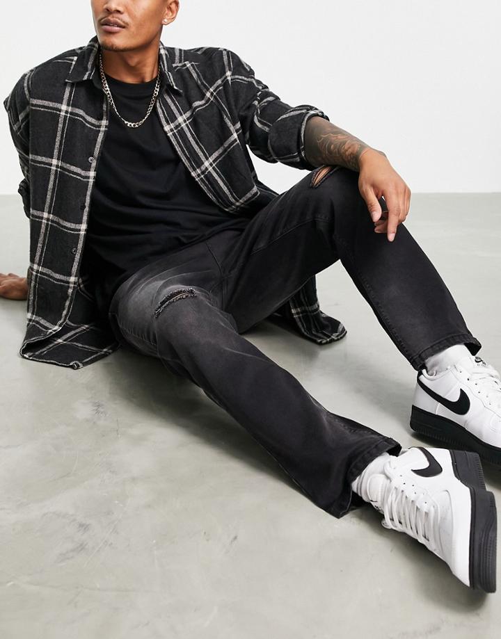 Le Breve Carrot Fit Ripped Jeans In Washed Black