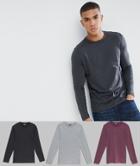 Asos 3 Pack Long Sleeve Crew Neck T-shirt Save - Multi