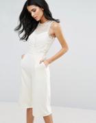 Little Mistress Crochet And Lace Culotte Jumpsuit - Cream