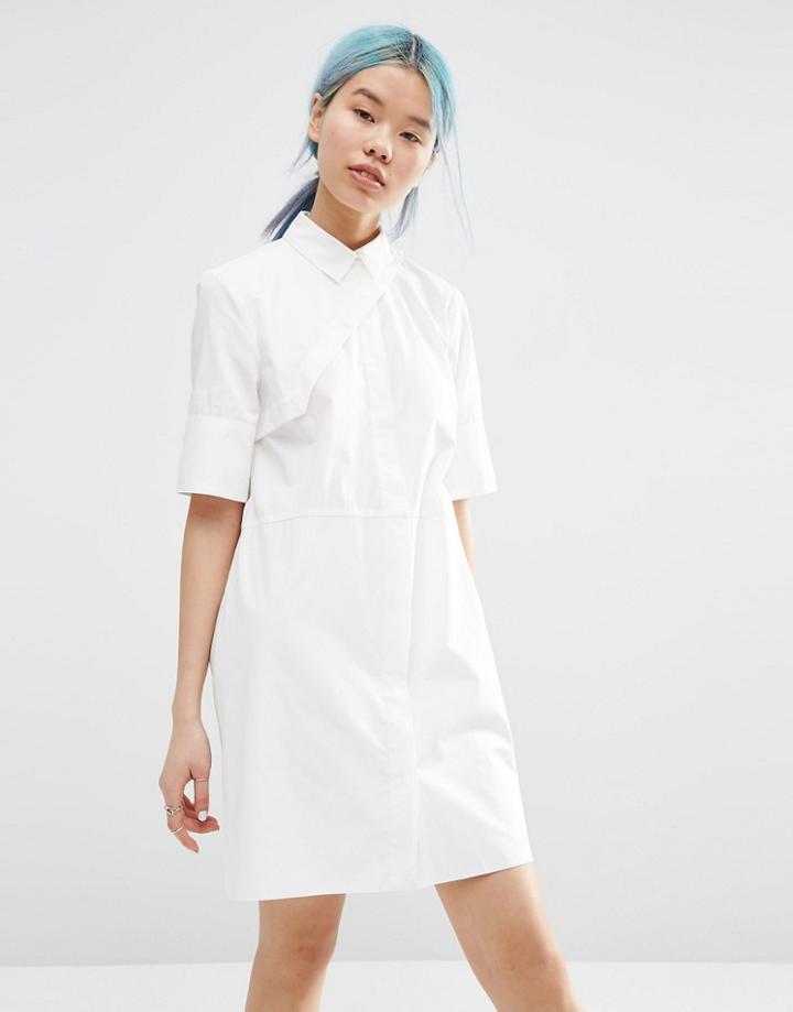 Asos White Shirt Dress With Asymmetric Front Detail - White