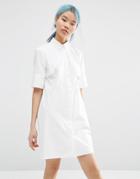 Asos White Shirt Dress With Asymmetric Front Detail - White