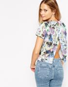 Asos Textured Floral Top With Open Back - Multi