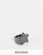 Reclaimed Vintage Inspired Unisex Chunky Star Party Ring With Crystals In Gunmetal-gray