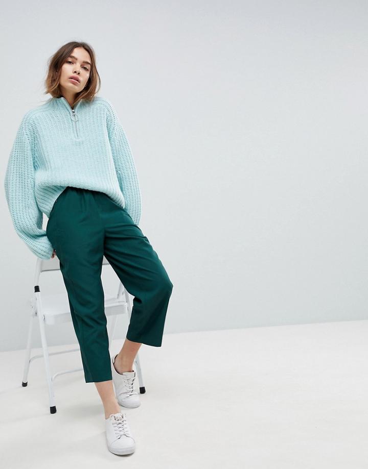 Weekday Crop Woven Wide Leg Pant - Green