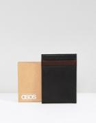 Asos Leather Card Holder In Black And Burgundy - Black