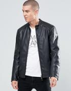Armani Jeans Biker Jacket In Faux Leather - Black