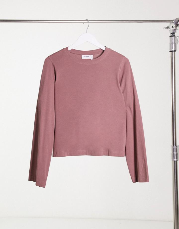 Weekday Trish Organic Blend Cotton Long Sleeved T-shirt In Mocha-brown