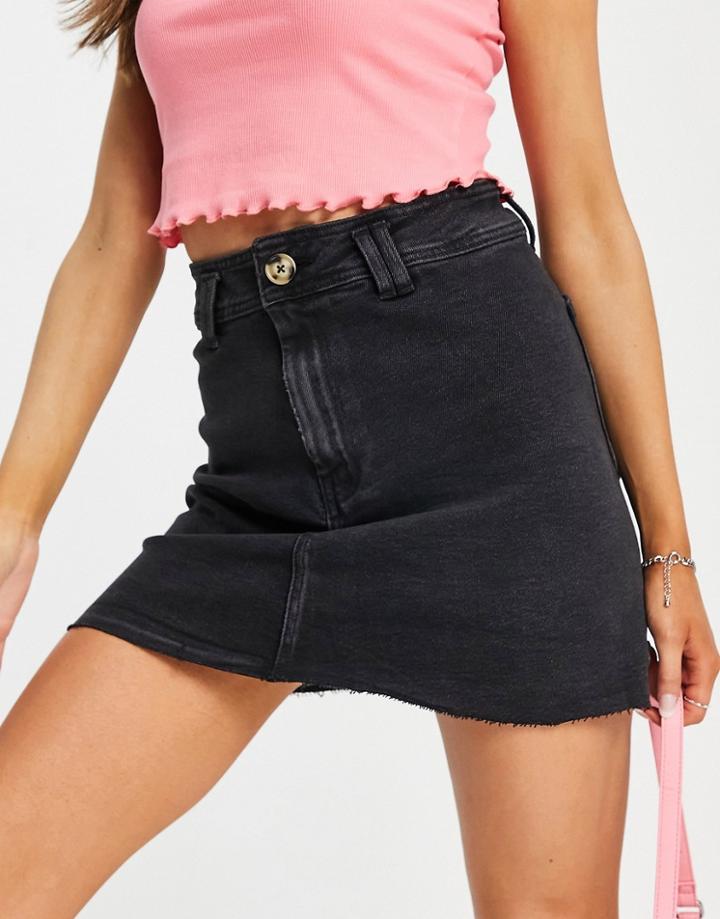 Stradivarius Cotton Denim Mini Skirt In Black Wash - Black