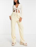 River Island Wide Leg Satin Pants In Cream-white