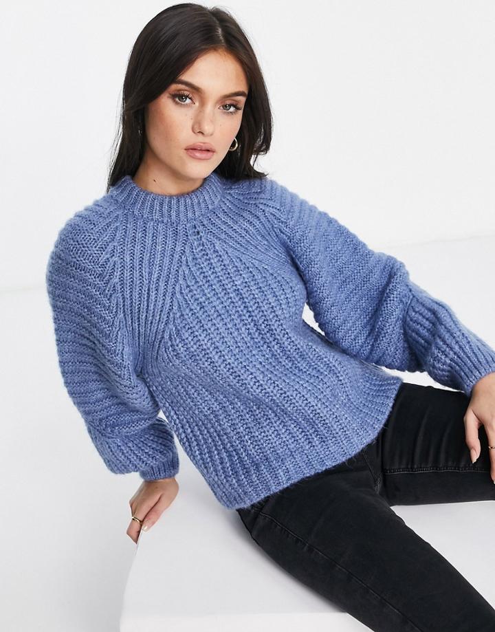 Asos Design Sweater In Mixed Rib Stitch In Blue