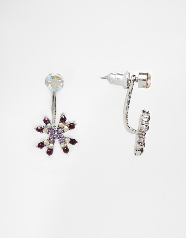 Asos Stud And Flower Swing Earrings - Purple