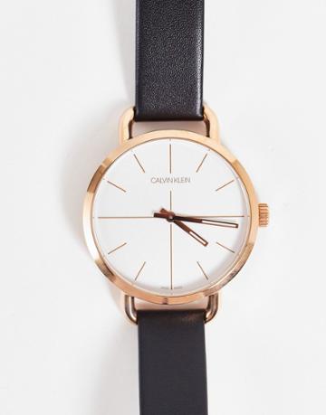 Calvin Klein Leather Strap Watch With Gold Detail