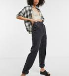 Asos Design Tall High Rise 'slouchy' Mom Jeans In Washed Back-black