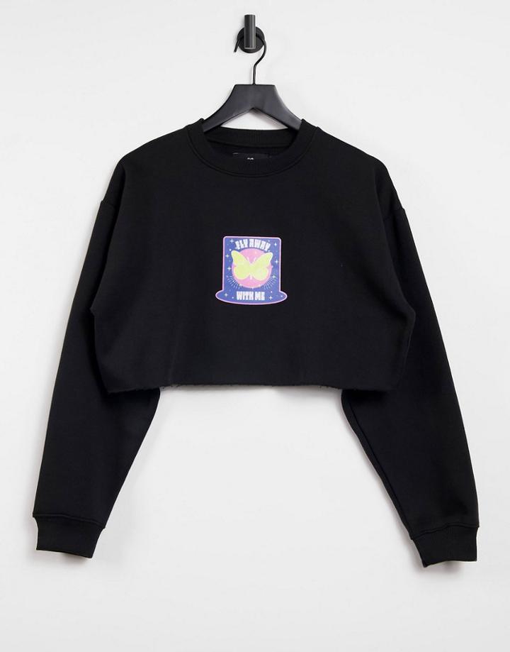 Heartbreak Cropped Graphic Sweatshirt In Black