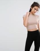 Asos The Ultimate Super Crop Top With Cap Sleeves - Nude