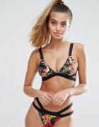 Missguided Tropical Print Double Strap Triangle Bikini Top - Multi