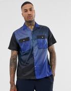 Asos Design Oversized Cut & Sew Nylon Shirt With Double Pockets - Navy