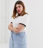 Brave Soul Plus Retro Ringer T Shirt With Contrast Trim - Pink