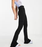Topshop Tall Patchwork Seam Flared Pants With Ruffle Detail In Black
