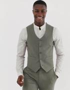 Asos Design Skinny Suit Vest In Khaki Cross Hatch - Green