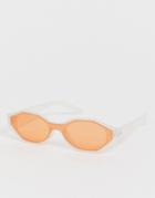 Asos Design Plastic Hexagon Sunglasses With Laid On Lens-white