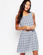 Iska Tile Print Dress With Belt - Blue