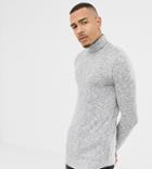 Asos Design Tall Muscle Longline Long Sleeve T-shirt With Roll Neck And Curved Hem In Brushed Fabric In Gray - Gray
