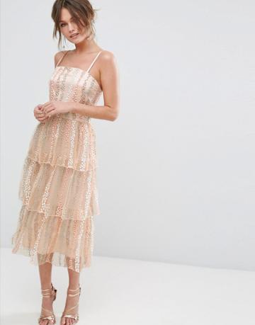 True Violet Tiered Midi Cami Dress - Pink
