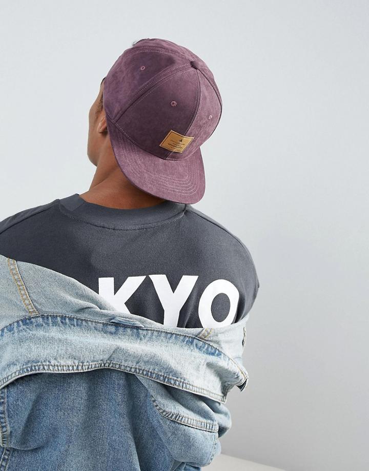 Asos Snapback Cap In Purple Peached Fabric - Purple