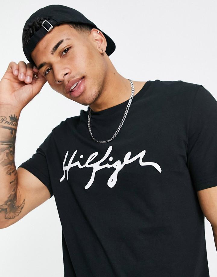 Tommy Hilfiger Beach T-shirt With Chest Script Logo In Black
