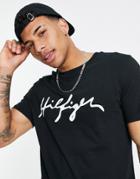 Tommy Hilfiger Beach T-shirt With Chest Script Logo In Black