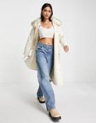 Fashion Union Puffer Coat With Faux-fur Trim And Belt-white