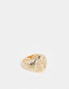 Asos Design Signet Ring With Flower Drawing Design In Gold Tone