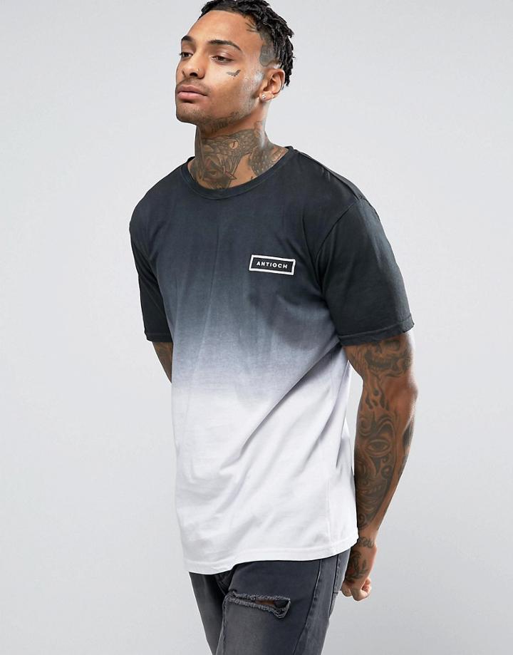 Antioch Dip Dye T-shirt With A Chest Logo - Black