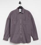 Collusion Unisex Drop Shoulder Oversized Shirt With Double Zip Detail In Washed Gray-grey