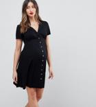 Asos Design Maternity Button Through Mini Skater Dress-black