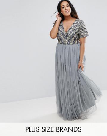 Lovedrobe Luxe V Neck Embellished Bodice Maxi Dress - Blue