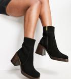 Asos Design Wide Fit Region Suede Mid-heel Boots In Black
