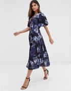 French Connection Long Button Down Floral Maxi Dress-blue