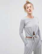 Asos Lounge Lightweight Tie Front Sweat - Gray