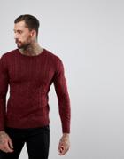 Bershka Cable Knit Sweater In Burgundy - Red