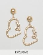 Monki Love Slogan Heart Earrings - Gold