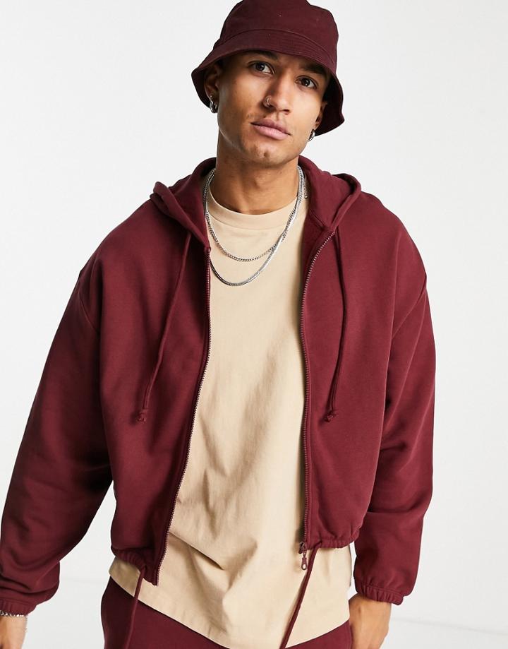 Asos Design Oversized Cropped Zip Up Hoodie In Red - Part Of A Set