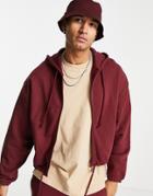 Asos Design Oversized Cropped Zip Up Hoodie In Red - Part Of A Set