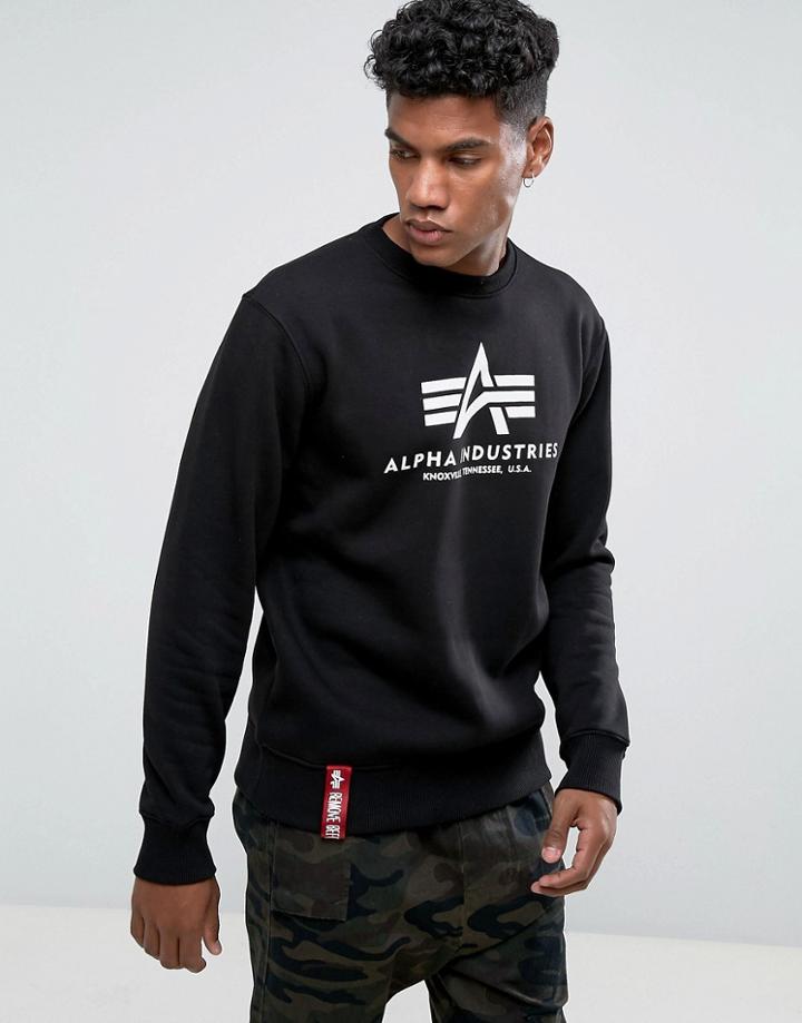 Alpha Industries Logo Crew Sweatshirt In Black - Black