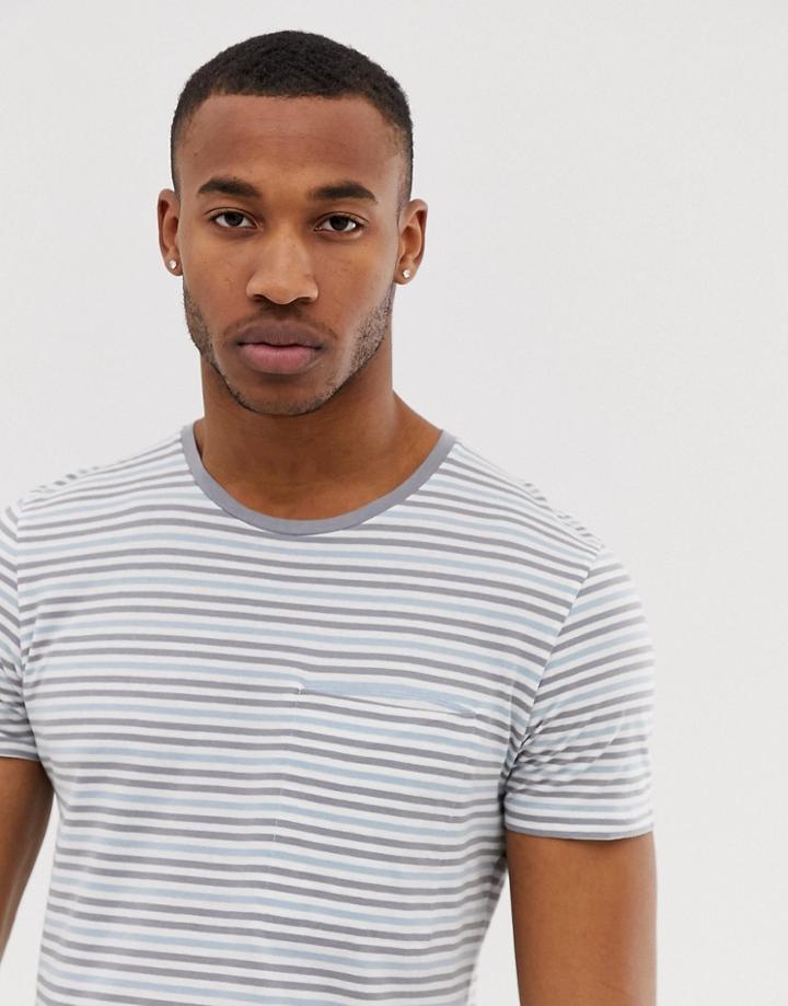 Selected Homme Stripe T-shirt With Pocket In Organic Cotton - Blue