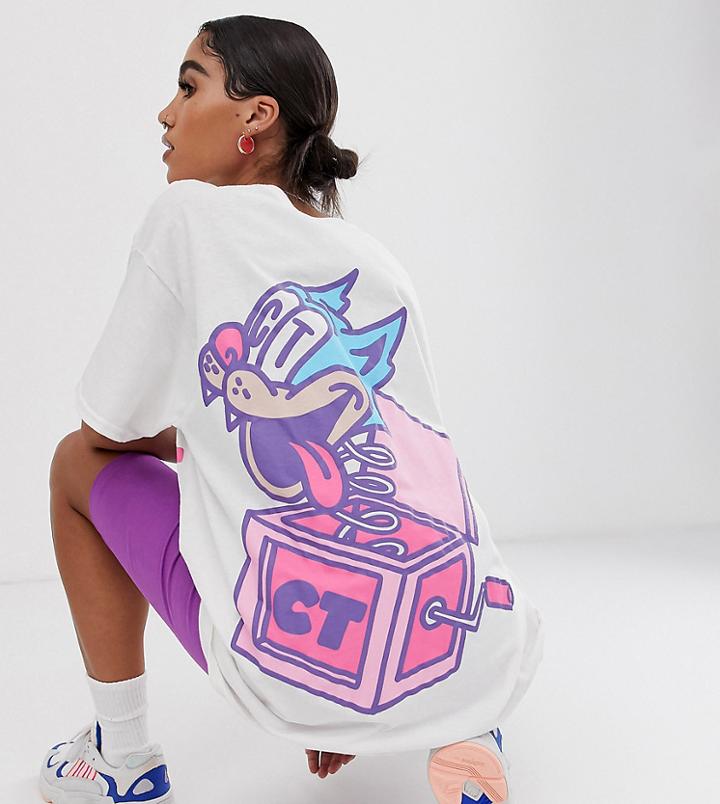 Crooked Tongues Oversized T-shirt With Cat Print - White