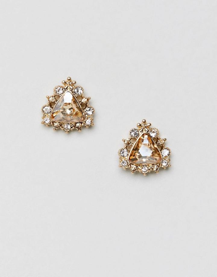 Asos Design Stud Earrings With Crystal In Gold - Gold