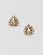 Asos Design Stud Earrings With Crystal In Gold - Gold